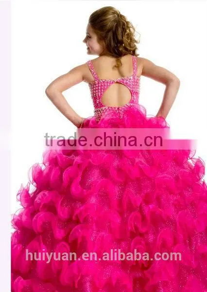 pink beaded heavy backless strap girl's gown