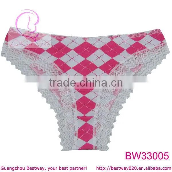 Girls sexy images white and pink plaid panties with lace
