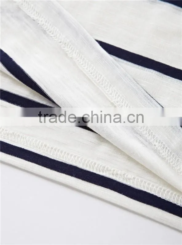 European American style leisure loose knitting minimalism round collar short sleeve stripe T-shirt