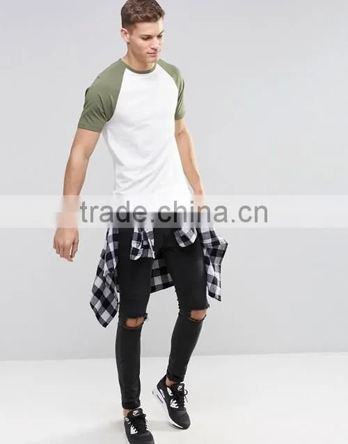 Wholesale men contrast raglan short sleeves muscle tight fit t-shirt