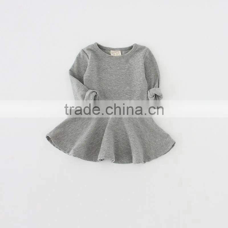 Wholesale baby girl spring dress solid color long sleeve dress winter girls plain cotton dresses