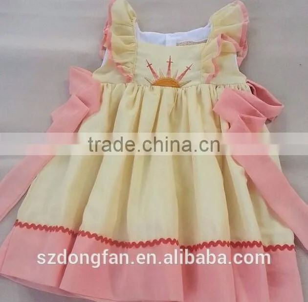 Boutique Toddler Girls ruffle Sleeve crown embroider Lace Dress Baby Fashion Dress for Fall