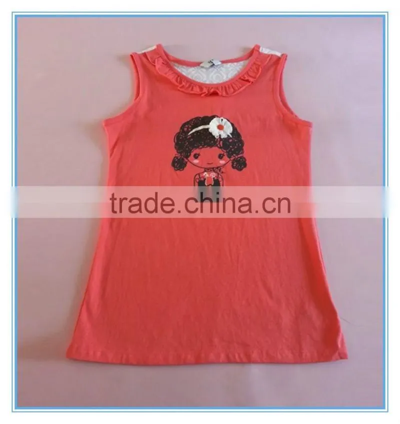 OEM 2016 New Fashion Summer Girls Children Modal Vest, Summer Girls Lace Back Sleeveless Vests Tops Printed Girls Pattern Tops