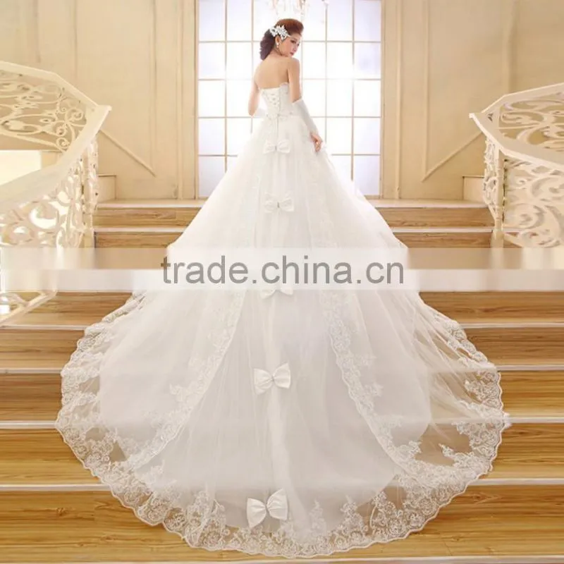Strapless white gown korean style dropped lace wedding dress patterns