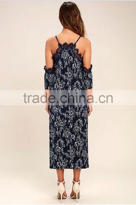 New design women dresses floral print lace top maxi hippie bohemian dress