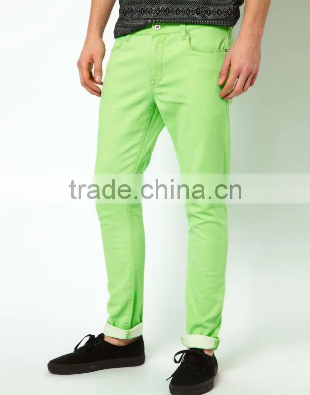 2016 new design OEM service brand name fashion denim chino pants with skinny rolling hem