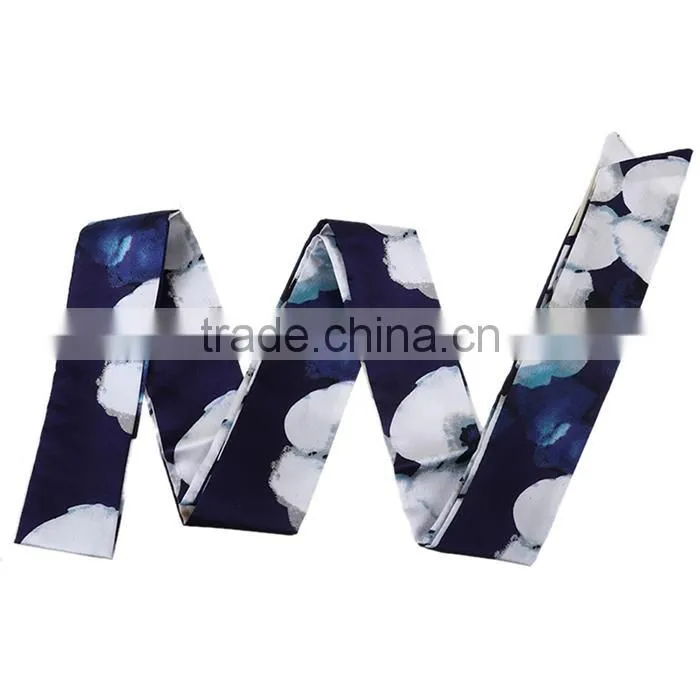 Chiffon Multifunction Skinny Scarf White Navy Blue Flower Choker