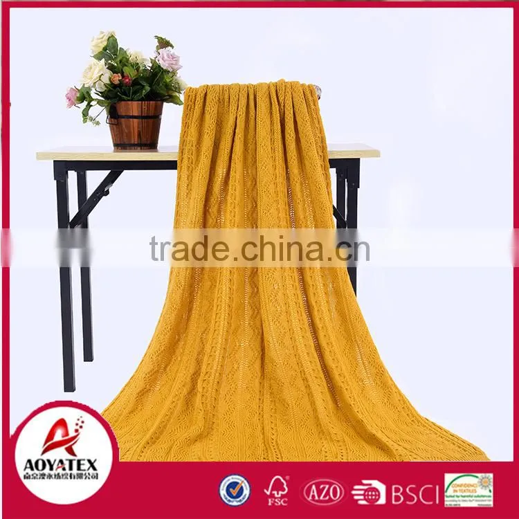 promotion solid color 100% knitted acrylic orange blanket