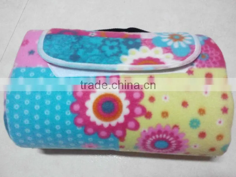 2014 Hot Sell Flower Printed Waterpoof Polar Fleece Camp Picnic Blanket