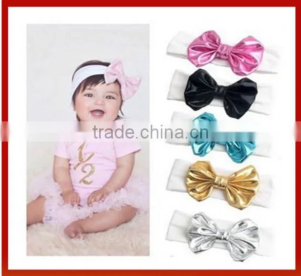 New Design 2015 Hair Crown Children Fabric Bow Design Baby Headband/Korean Design Baby Headband With Bows