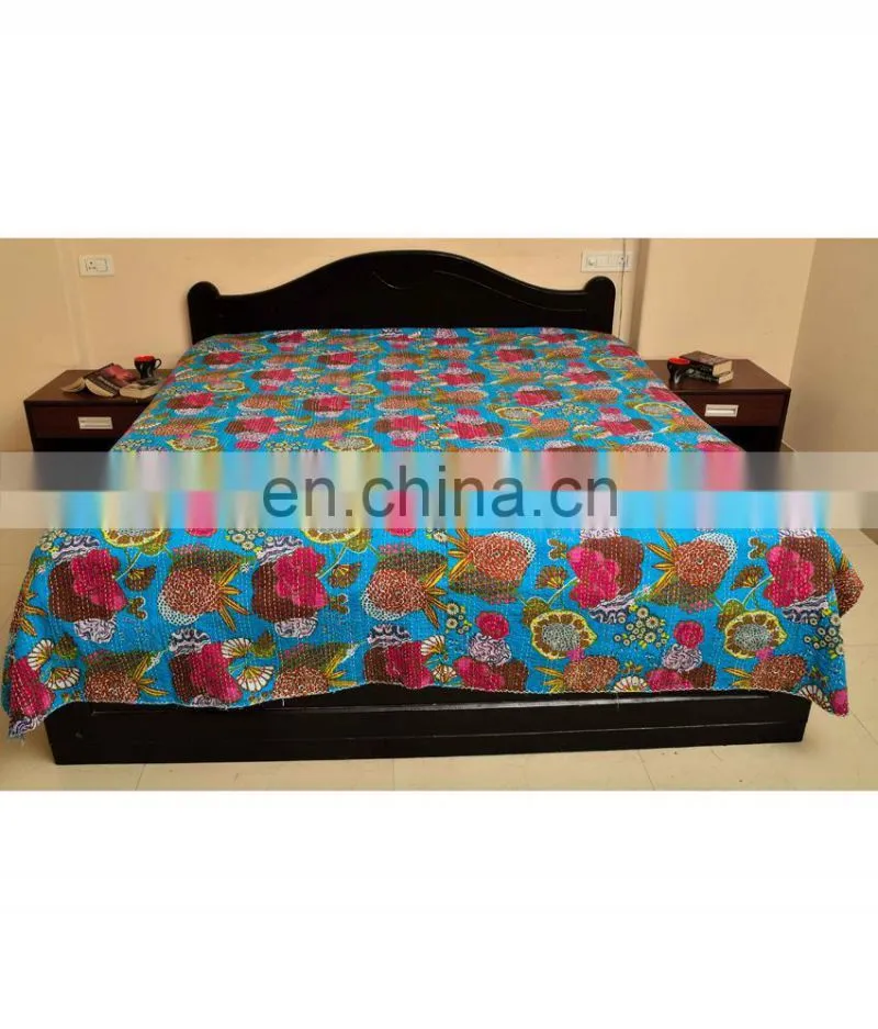 Tropical Kantha Quilt Handmade Fruit Print Kantha Bed Cover Tropicana Kantha Bedspread