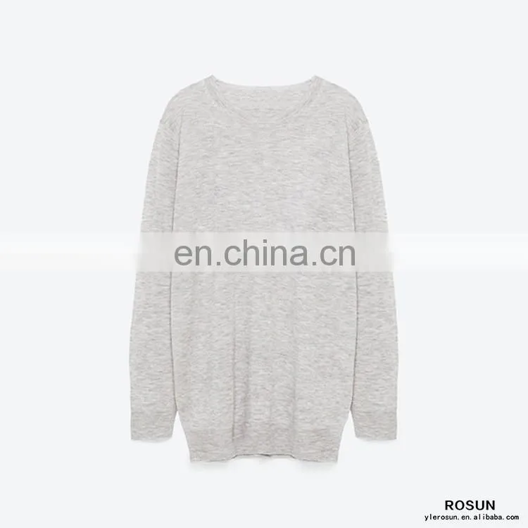 Ladies Light Grey Crew Neck Pullover Oversized Knit Jumper