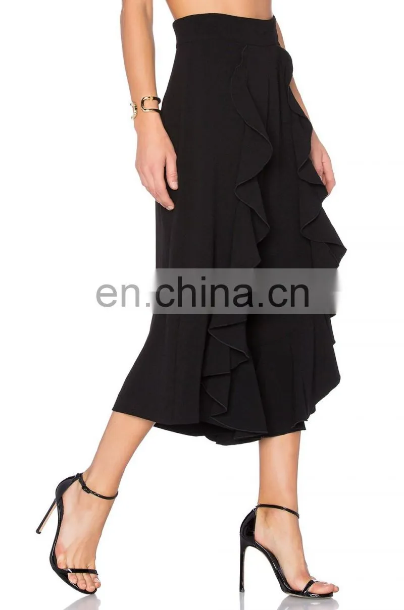 Latest formal long skirt blouse with side frills for lady