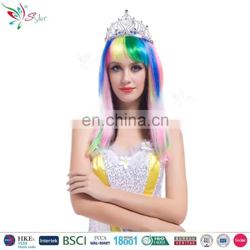 Styler Brand crown style party wig wholesale polyester synthetic colorful 18 inch hair wig