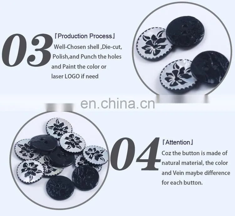 Custom Carving Natural Agoya Shell Button with Printing Flower BN80077