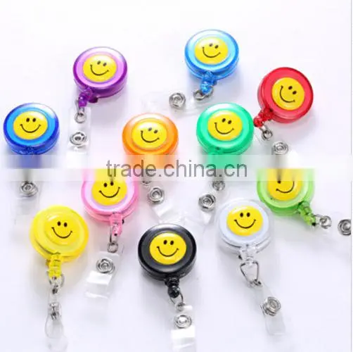 New ID Card Holder 20pcs Reel Retractable Badge Key Tag Clip Name Smiling Face