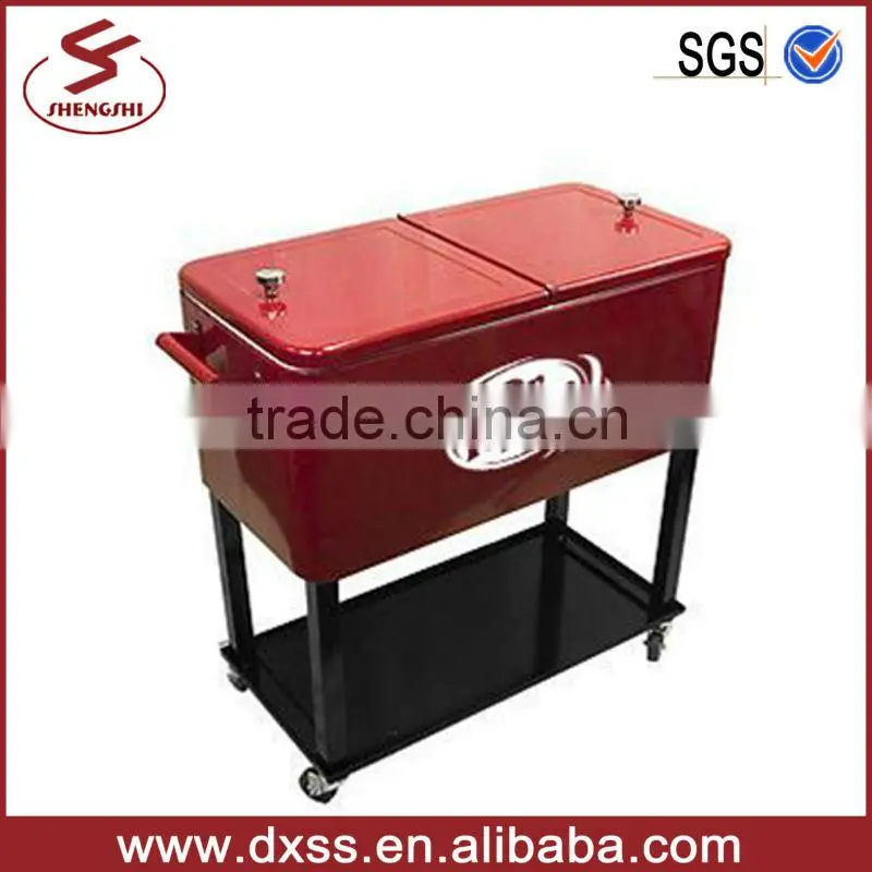 Metal Ice Storage Cold Cooler on Wheels 73L