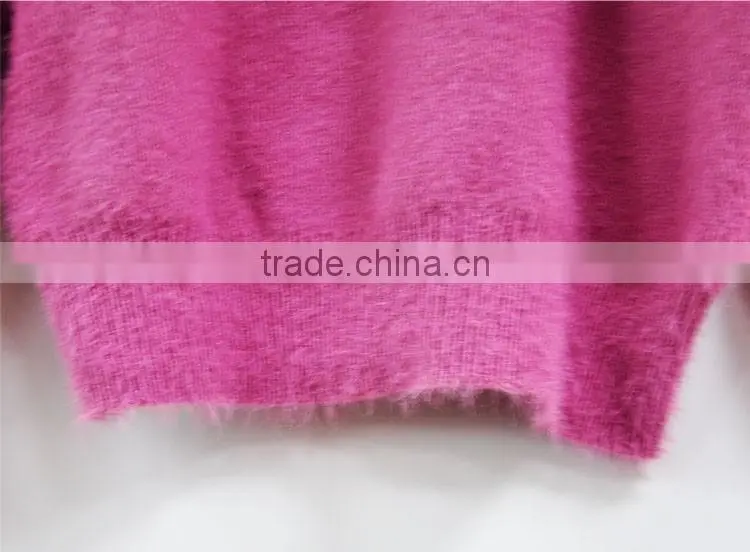 Pink roll neck knitted mink hair sweater for girls