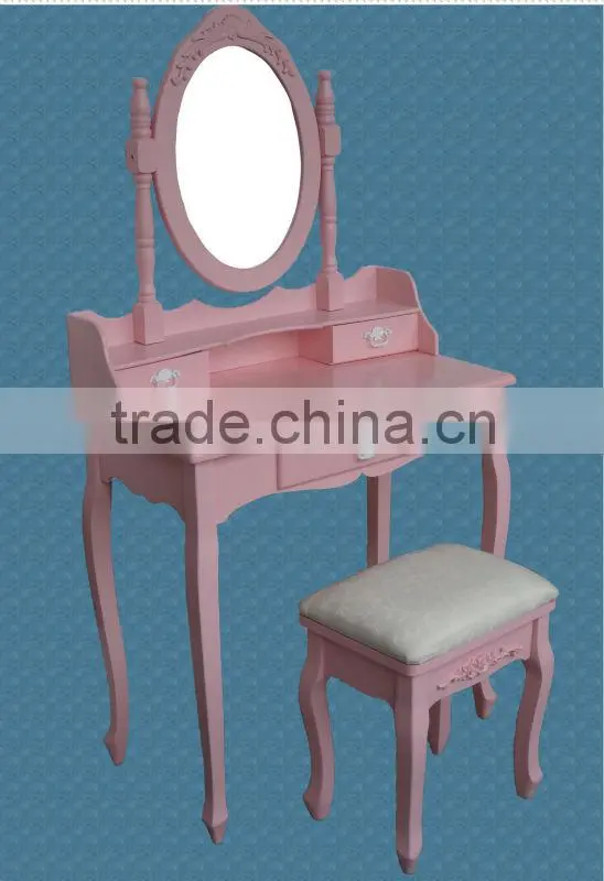 pretty pink color dressing table with stool / beautiful wooden small furniture