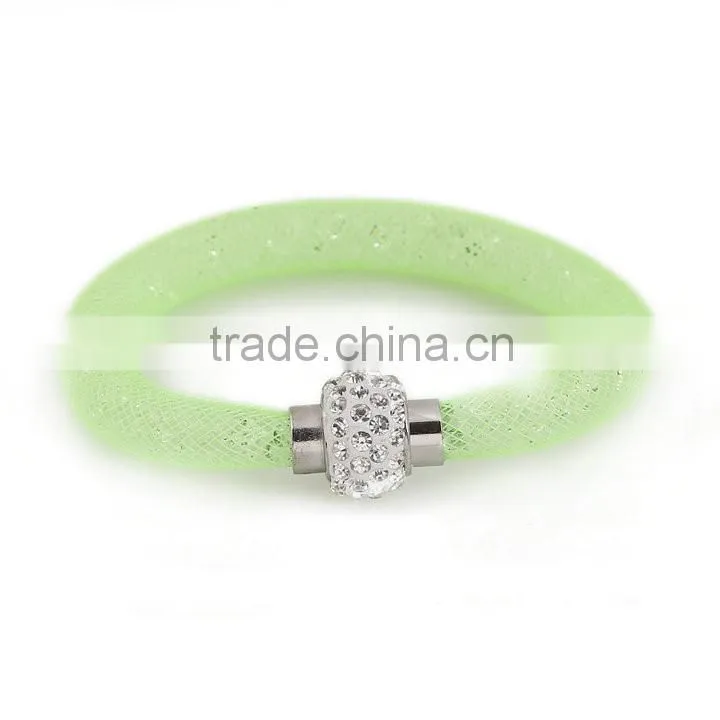 Hot sale Stardust Mesh Single Wrap Bracelets With Crystal stones Filled Magnetic Clasp Charm Wristband Bangles