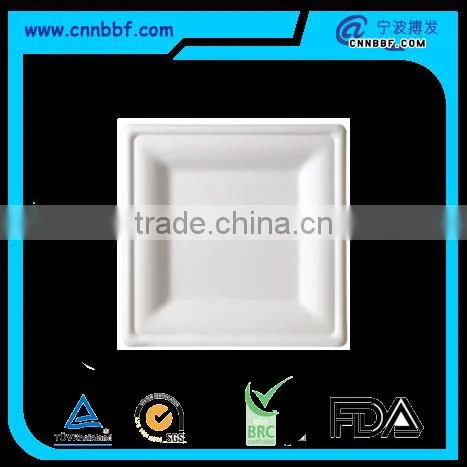 Sugarcane bagasse pulp moulded fiber square plate with 3 size