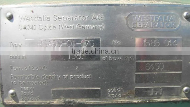 Used Second-hand Westfalia Disc Separator RSA60