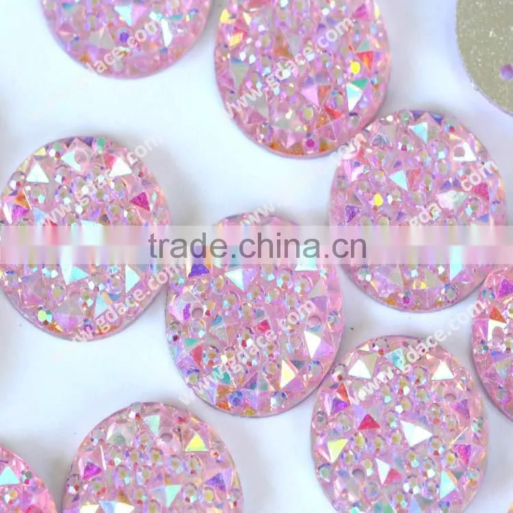 New design pink AB crocodile back all sky star ellipse flat back resin sew on stone for clothing textiles multi-color optional