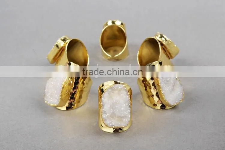 High Quality White Agate Druzy Stone Jewelry Cuprum Rings Coated Druzy Cuff Rings