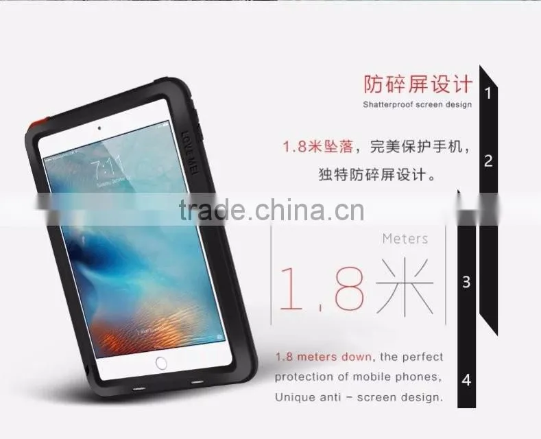 Love Mei Metal Polymer Powerful Gorilla Glass Waterproof Shockproof Dirt proof Protective Cover Case For iPad Mini 4 TB-0148