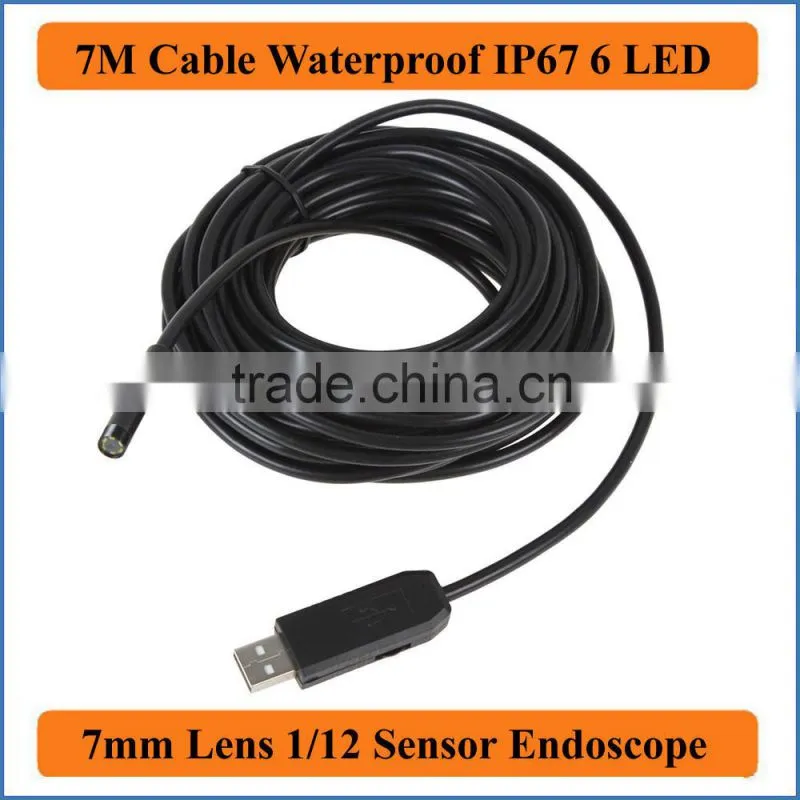 7M Cable Length 7mm Len Waterproof Mini USB Endoscope Inspection Pipe Camera Borescope Tube Snake Scope With 6 LEDs Night Vision