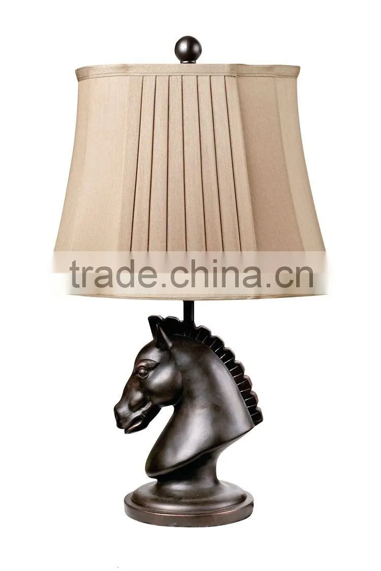 Lovely horse head scuplture glossy black table lamp and pleated lampshade