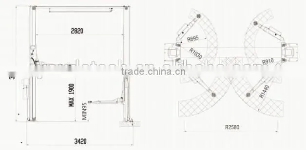 3.2T and 4.0T Two Post Car Lift With 220V/240V
