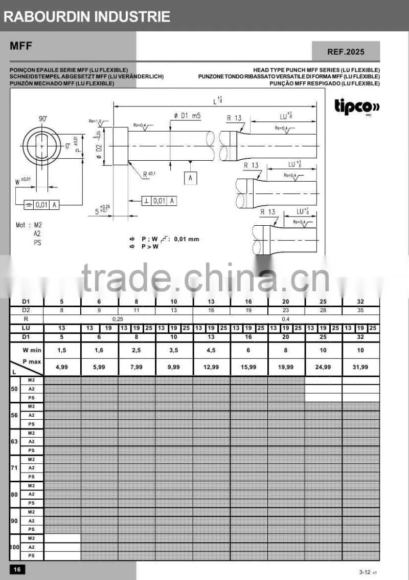 Rabourdin MFF standard ISO 8020 head type punch