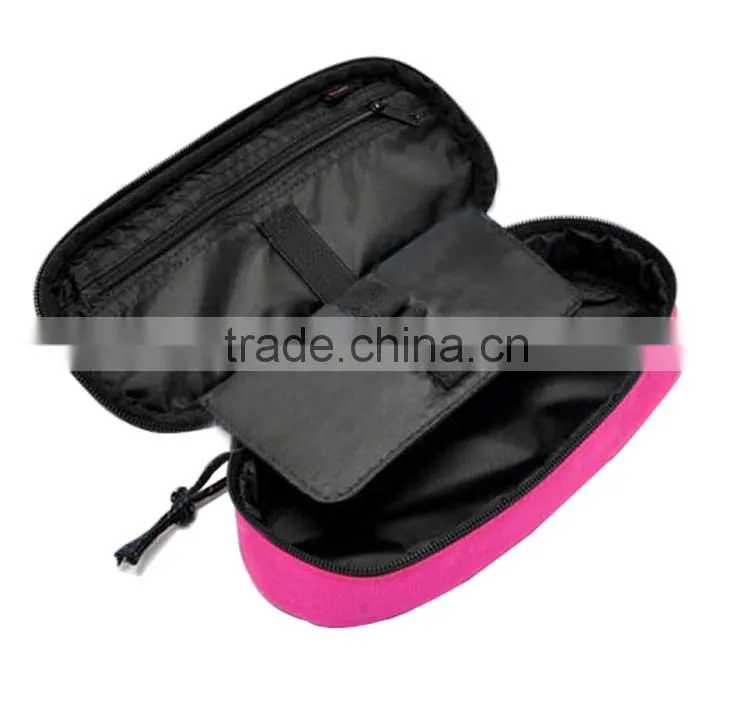 Big capacity multi-function makeup brush case pink zipper polyester case