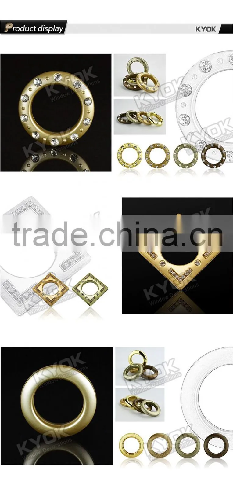 KYOK Antique Brass Metal Bay Window Passing Curtain Pole Rings Round Type,Roller Curtain Accessories 22mm Wholesale