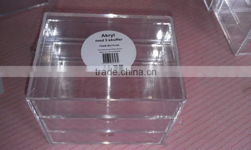 2015 New Design clear acrylic makeup organizer with 3 storage Boxes&Bins