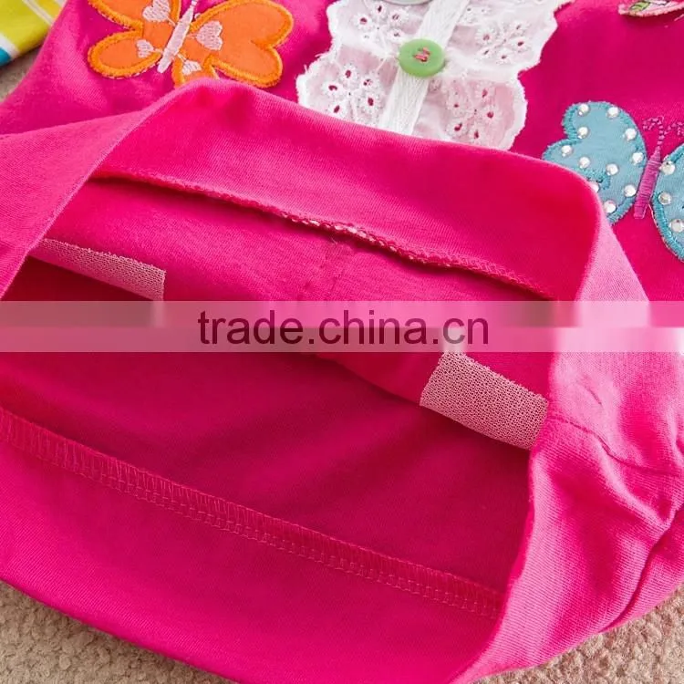 2-6Y (65512#Purple&Fuchsia)Flags kids baby girl cotton jersey Chilren new butterfly t shirt