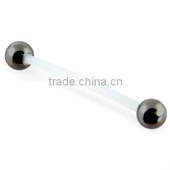 Flexible bioplast straight barbell with titanium plated balls