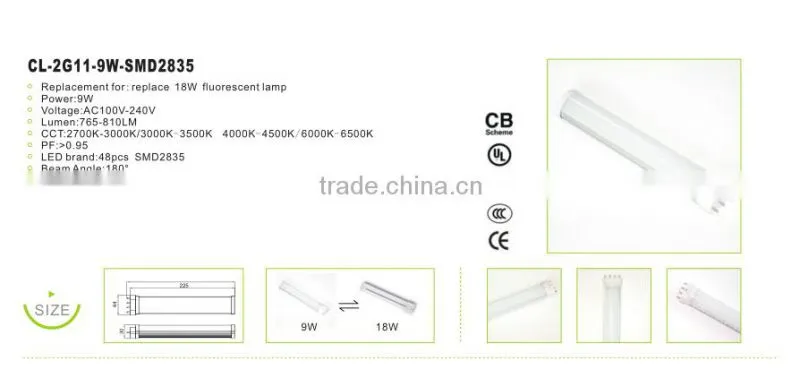12w AC100V-240V SMD2835 led lamp Replace 28W fluorescent lamp