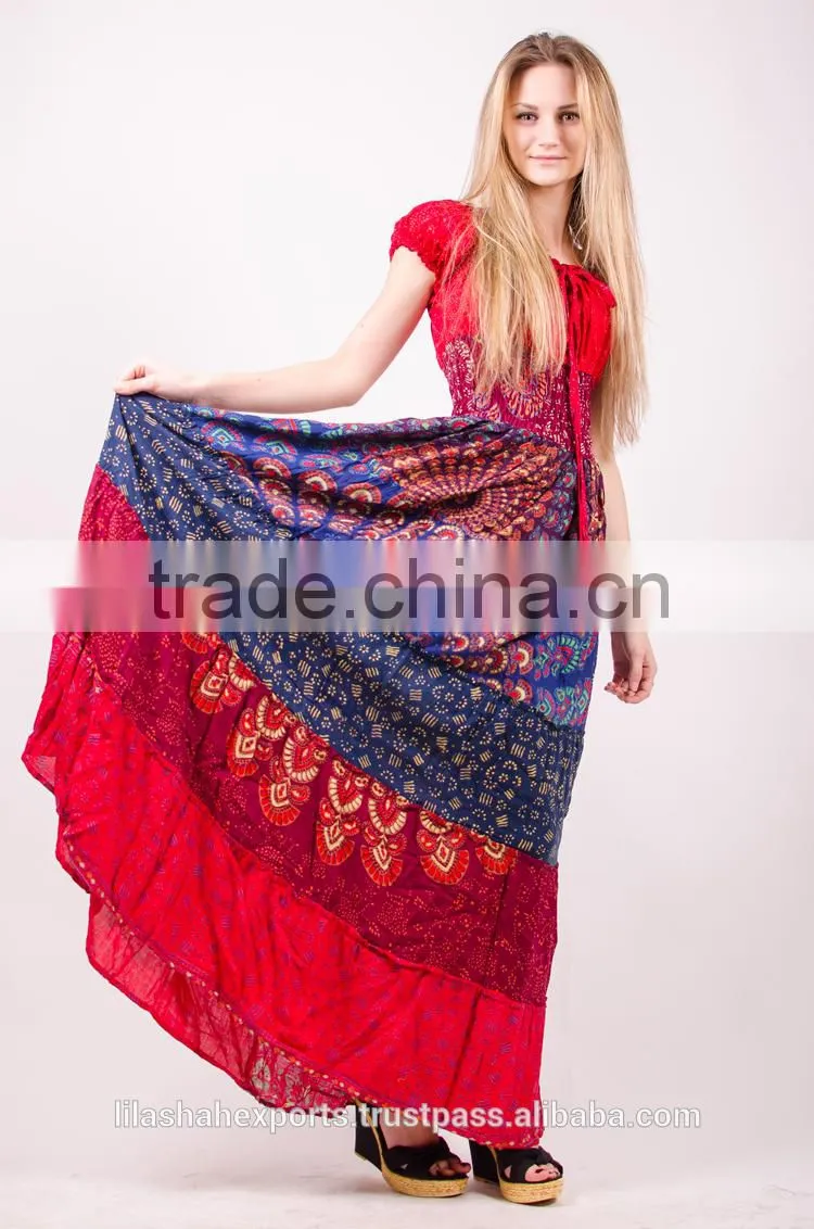 N2673 Rayon Mandala Block Printed Long Dresses mandala long party wear dresses