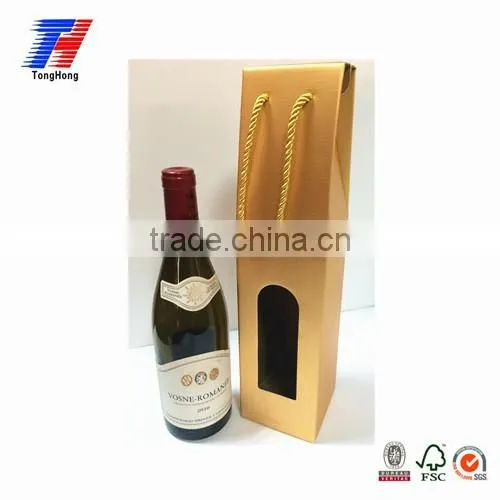 Customized luxury glod recycle corrugated/cardboard paper wine box with string