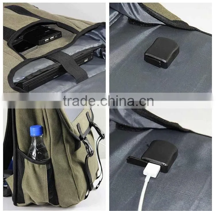 Brown Nylon Solar Chargeable Backpack Solar Panel Bag
