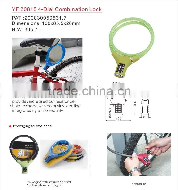 YiFeng 4 Dials Cable Bicycle Lock YF20815 with 10000 combinations