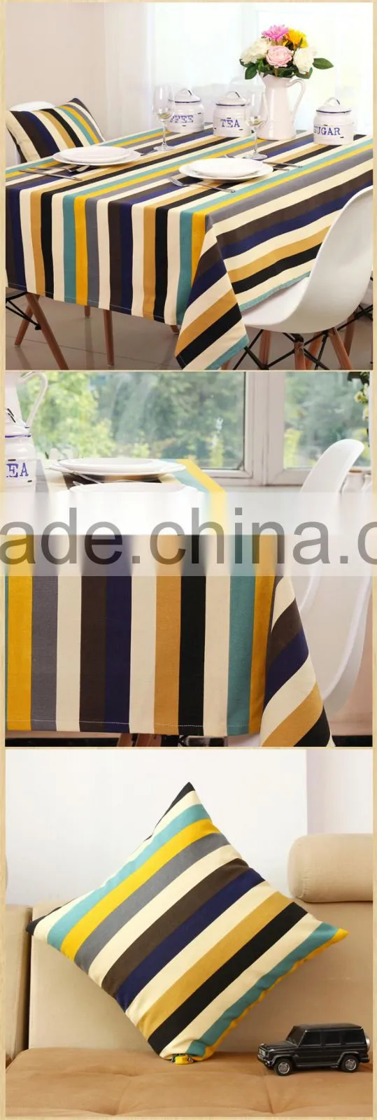 Simple Mediterranean multi color stripe printed polyester cotton fabric for table cloth sofa cushion cover using