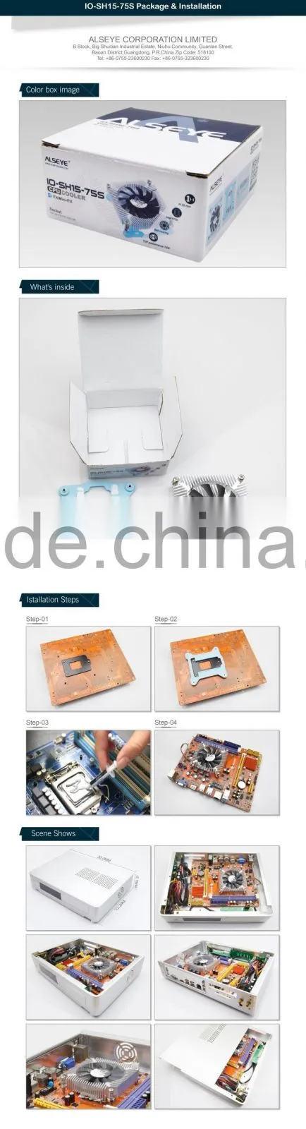Alseye AB33 IO-SH15-75S CPU cooler intel 1156, 1155 manufactorer