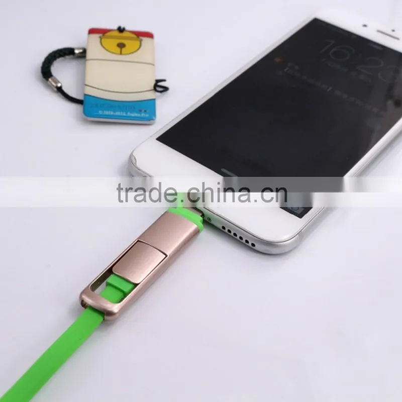 2016 Creative two sided flat USB Cable, Retractable Noodle 2 in 1 usb charging cable CE FCC ROHS