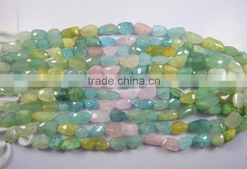 NATURAL FACETED MULTI COLOUR AQUAMARINE TUMBLE SHAPE BEADS