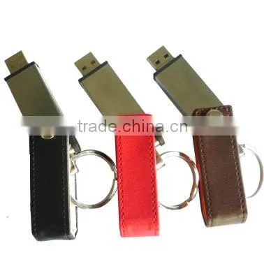 wholesale leather usb pendrive with free keyring and logo printing