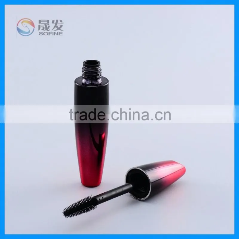 Custom shiny cosmetic mascara container with brush