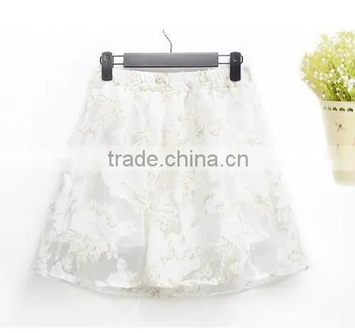 New Fashion Lady Elegant Women's High Elastic Waist Mini Pleated Puff Floral Printed Short Skirt